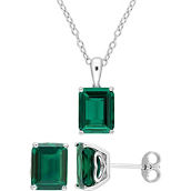 Sofia B. Sterling Silver and Created Emerald Solitaire Necklace and Earrings Set