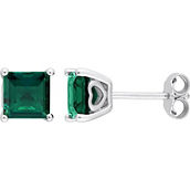 Sofia B. Sterling Silver Princess Cut Created Emerald Stud Earrings