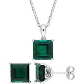 Sofia B. Sterling Silver Created Emerald Solitaire Necklace and Earrings Set