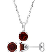 Sofia B. Sterling Silver  Garnet Solitaire Necklace and Stud Earrings Set