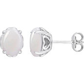 Sofia B. Sterling Silver Oval Opal Stud Earrings with Heart Design