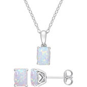 Sofia B. Sterling Silver Emerald Cut Lab Created Opal Pendant and Earring 2 pc. Set