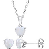 Sofia B. Sterling Silver Heart Opal Solitaire Pendant and Stud Earring 2 pc. Set