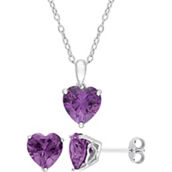 Sofia B. Sterling Silver Simulated Alexandrite Solitaire Necklace and Earrings Set