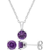 Sofia B. Sterling Silver Simulated Alexandrite Solitaire Necklace and Earrings Set