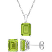 Sofia B. 2pc Set Emerald-Cut Peridot Solitaire Necklace & Earrings Sterling Silver