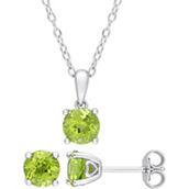 Sofia B. 2pc Set Set Peridot Solitaire Necklace & Stud Earrings Sterling Silver