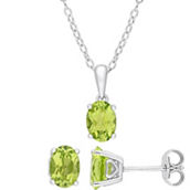 Sofia B. 2pc Set Oval Peridot Solitaire Necklace & Stud Earrings Sterling Silver