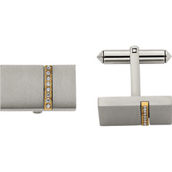 Chisel Titanium Brushed Yellow Ion-Plated with Cubic Zirconia rectangular Cufflinks