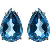 10K White Gold Pear-Cut London Blue Topaz Solitaire Stud Earrings