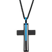 Inox Matte Black IP with Thin Blue Line Pendant with Chain