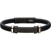 Inox Leather Black IP Engravable ID Bracelet
