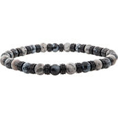 Inox Black Steel Disks Gray Jasper & Snowflake Obsidian Stone Beads Bracelet