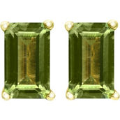 14K Yellow Gold Emerald Cut Peridot Stud Earrings