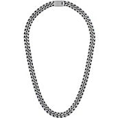 Bulova Classic Stainless Steel Curb Blue Necklace