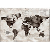 Inkstry Rustic World Map Black And White 16x24 Canvas Giclee