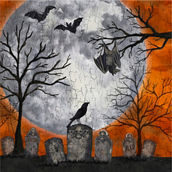 Inkstry Org Graveyard Moon Bat Crow Canvas Giclee Wall Art