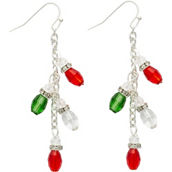 Holiday Red, Green and Clear Crystal Dangling Light French Hook Earrings