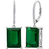 Sterling Silver Emerald Cut Green Quartz and White Topaz Dangle Leverback Earrings