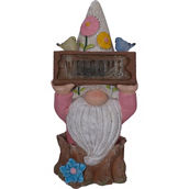 Sinomart 10 in. Resin Gnome Holding Welcome Sign with Birds and Solar Light