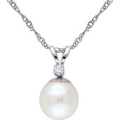 Sofia B. 14K White Gold Cultured Freshwater Pearl & Diamond Solitaire Necklace