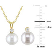 Sofia B. 14K White Gold Freshwater Pearl Diamond Accent Bow Mommy and Me Necklace