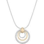 Napier Two Tone 36 Inch Textured Circle Pendant Long Necklace