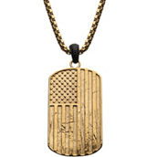 Inox 18K Gold Over Stainless Steel Rugged American Flag Pendant Necklace