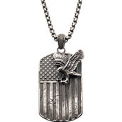 Inox Stainless Steel American Flag with Eagle Pendant Necklace