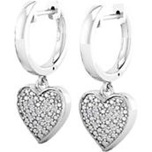 Sterling Silver 1/10 CTW Diamond Heart Charm Hanging on 13mm Huggie Earrings
