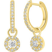 Luxle 14K Yellow Gold 1/4 CTW Pave Diamond Hoop Earrings with Round Halo Drop
