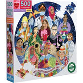 eeBoo Piece and Love International Women's Day 500 Piece Round Jigsaw Puzzle
