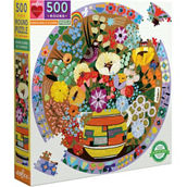 Purple Bird and Flowers Round Jigsaw Puzzle 500 pc.