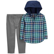 Carter's Baby Boys Plaid Hooded Button Front Top and Pants 2 pc. Set