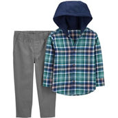 Carter's Toddler Boys Plaid Hooded Button Front and Pants 2 pc. Set