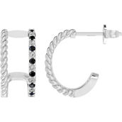 Sterling Silver 1/4 CTW Black and White Diamond Illusion Hoop Earrings
