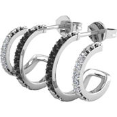 Sterling Silver 1/5 CTW Black and White Diamond Double-Piercing Illusion Hoops