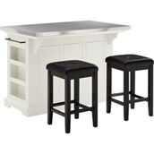 Crosley Furniture Julia Stainless Steel Top Island with Upholstered Square Stools