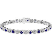 Sterling Silver Lab Created Blue and White Sapphire Tennis Bracelet