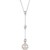 Imperial Sterling Silver Cultured Pearl and Lab Created White Sapphire Y Necklace