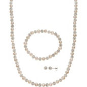 Imperial Sterling Silver Pearl & Crystal Bead Necklace, Bracelet & Earrings Set