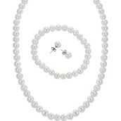 Imperial Sterling Silver Cultured Pearl Necklace, Bracelet & Earrings 3 pc. Set