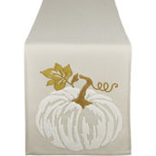 Design Imports 14 x 70 in. White Pumpkin Embroidered Table Runner