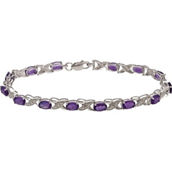 Sterling Silver Genuine Amethyst and Diamond Accent 7.25 in. Bracelet