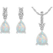Sterling Silver Lab Created Opal Pendant and Earrings Set