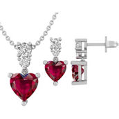 Sterling Silver Lab Created Ruby and White Sapphire Boxed Pendant and Earrings Set
