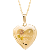 14K Gold Filled Heart Locket with Engraved I Love You with 18 in. Rope Chain