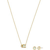COACH Opal Signature Sculpted C Boxed Necklace and Earrings Set