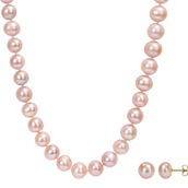 Sofia B. 14K Gold Pink Cultured Freshwater Pearl Strand Necklace and Earring Set