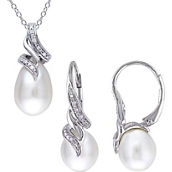 Sofia B. Sterling Silver 1/10 CTW Diamond Freshwater Pearl 2 pc. Jewelry Set